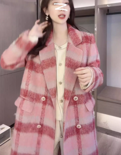 Fashionable and Western-style lapel double-breasted woolen coat for women's autumn new style Xiaoxiang style over-the-knee coat trendy