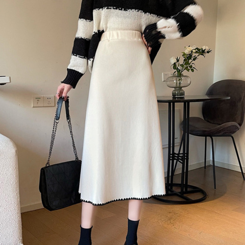 Large size fat MM knitted skirt for women in autumn new design lace high waist covering the crotch and slimming A-line skirt