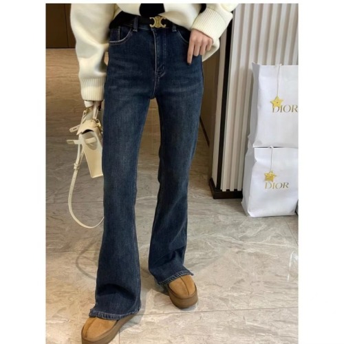 New style bootcut jeans for women in autumn, large size, high waist, slim fit, slit horse hoof pants