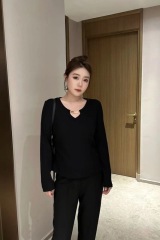 Qiqi recommends plus size women's autumn and winter fashionable simple splicing bottoming tops