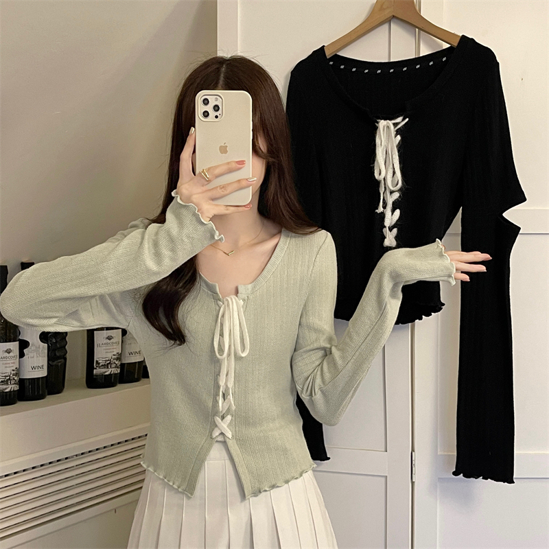 Plus size autumn new style short top with rope design