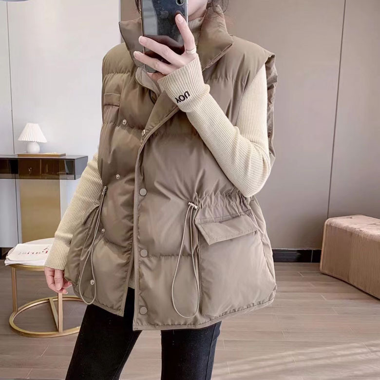 Autumn and winter vest for women, drawstring, versatile outer wear, waistcoat, cotton coat, Korean version, slimming, warm top, vest, original version good