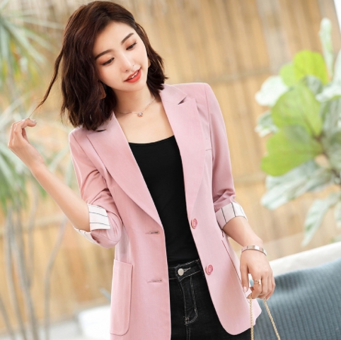 New three-quarter sleeve plaid small suit for women, Korean version, mid-length, slim, large pockets, multi-color small coat