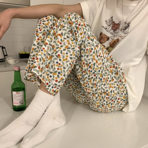 Pastoral style floral casual home pants and pajamas for women