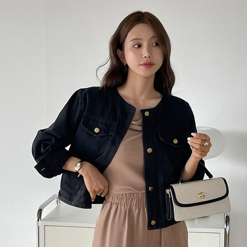 Autumn new design niche Korean style casual and versatile denim long-sleeved short jacket tops for women