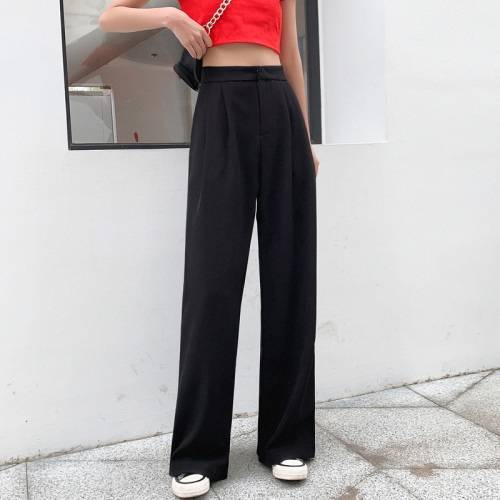 Wide-leg pants for women 2024 new style high-waisted loose black straight casual floor-length suit pants