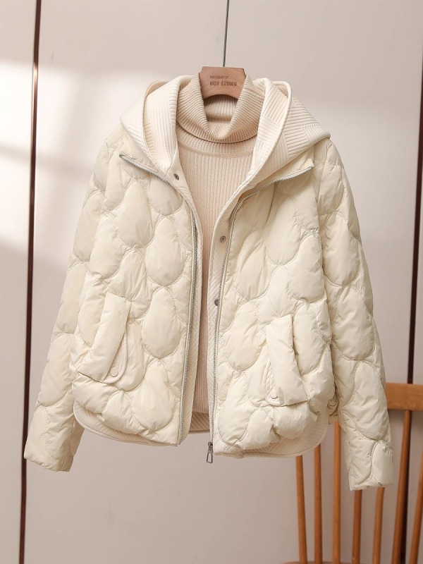 New white duck down fake two-piece down jacket women's short hooded winter thickened splicing jacket for small people