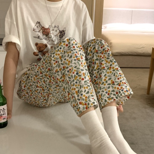 Pastoral style floral casual home pants and pajamas for women