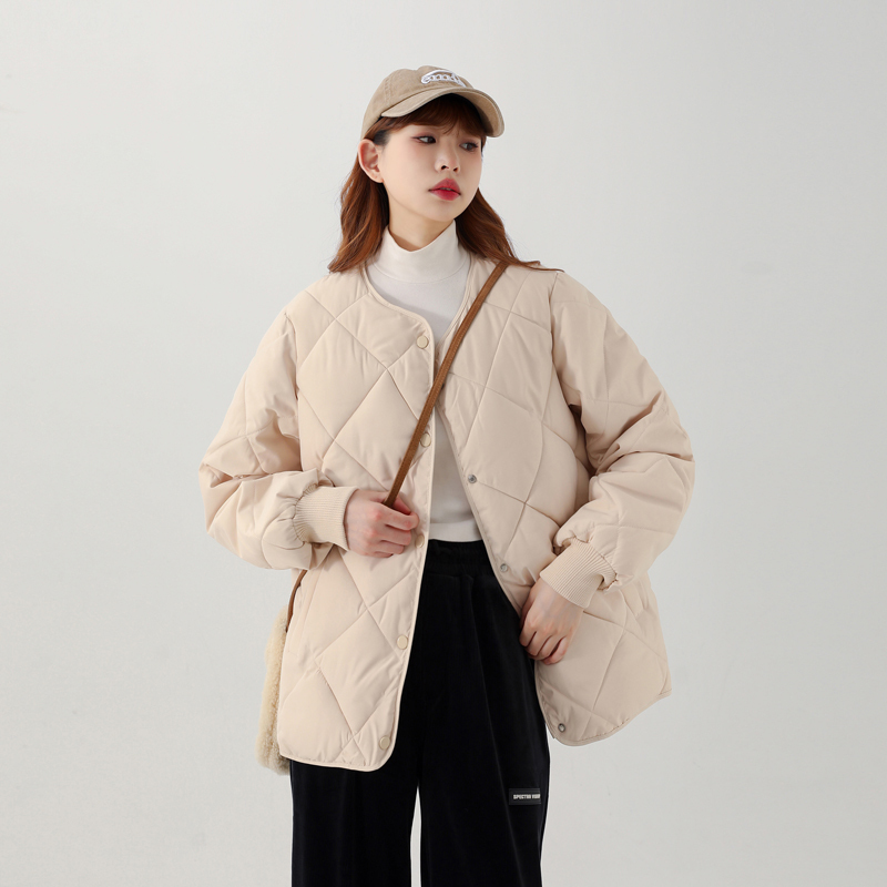 Lingge cotton jacket for women, new winter light jacket, down cotton collarless cotton jacket, short cotton jacket