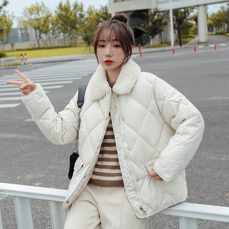 ins Hong Kong style down jacket, winter Korean version for small people, loose lamb wool cotton coat for women