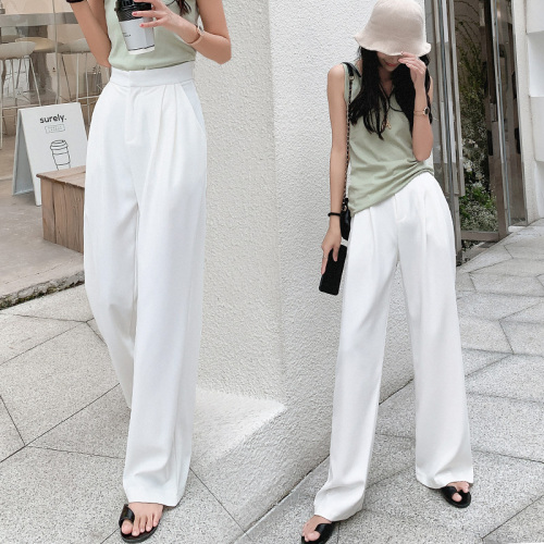 Wide-leg pants for women 2024 new style high-waisted loose black straight casual floor-length suit pants