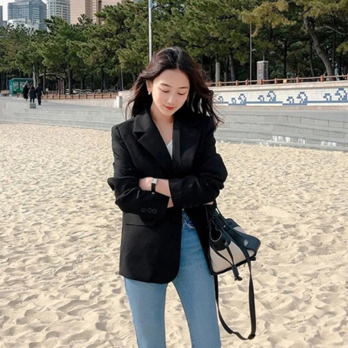 Suit jacket for women 2024 spring and autumn casual new style loose and slim mid-length top small suit for women