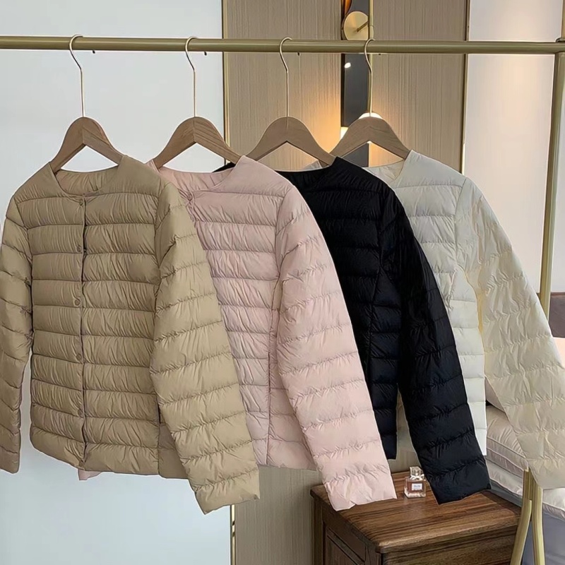 New white duck down autumn and winter down jacket for women, thin, short, V-neck liner yoga wear, Korean style warm large size jacket