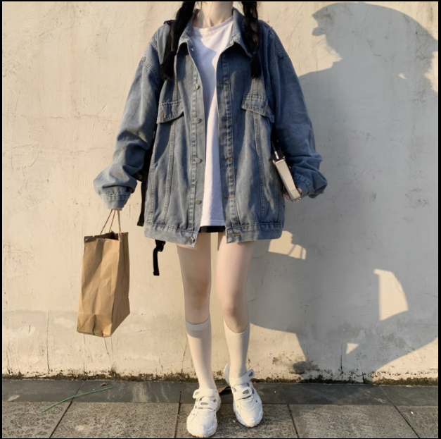 Korean version of women's coat for fat mm, loose spring and autumn style, small retro casual versatile denim jacket trendy ins
