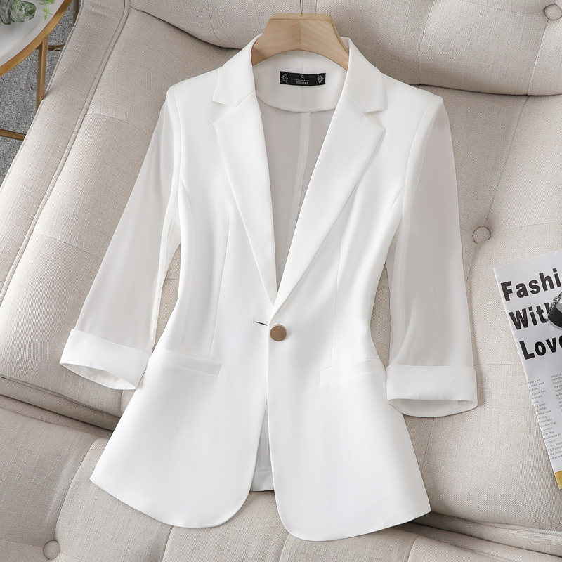 White chiffon suit jacket for women new large size ice silk petite high-end suit