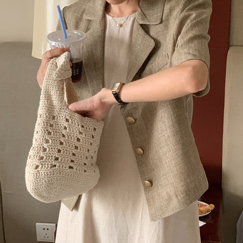 French style gentle lapel simple three-button small fragrant style thin coat short top