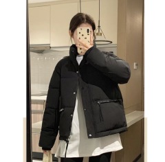 Winter new Korean style solid color zipper pocket cotton coat for women