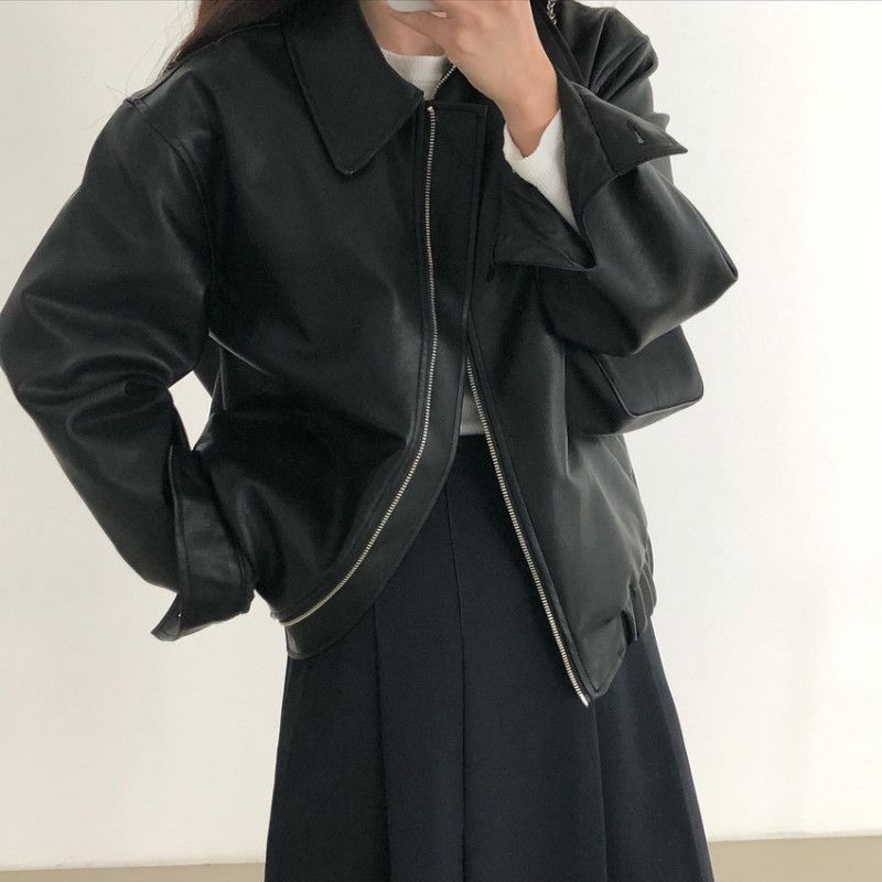 chic retro handsome motorcycle leather jacket