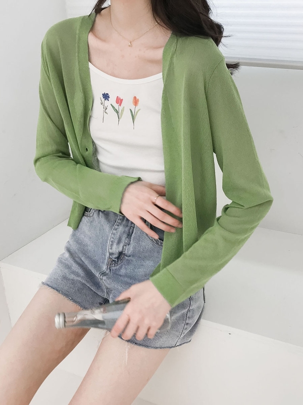 The coolness is just right Jin Daban Qingmeng new purple v-neck sunscreen knitted cardigan jacket top for women