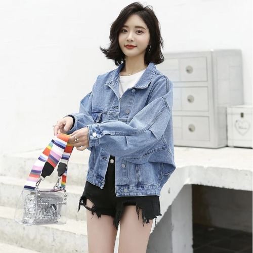 Spring Korean style new bat sleeve denim jacket women's short denim jacket loose versatile top denim jacket trend