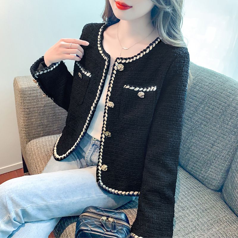 French style small style jacket for women spring and autumn short style retro high-end elegant lady tweed top