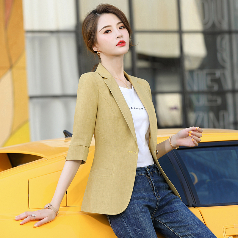 Autumn blazer women's thin casual top petite three-quarter sleeve suit