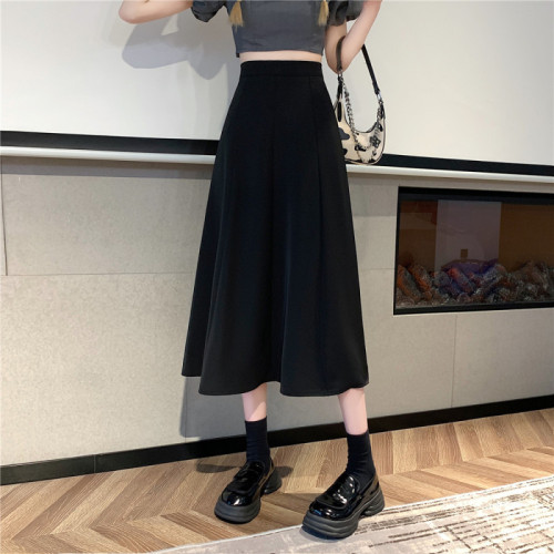 Plus size fat MM skirt autumn Korean version ins high waist slim mid-length drape pleated large swing umbrella skirt