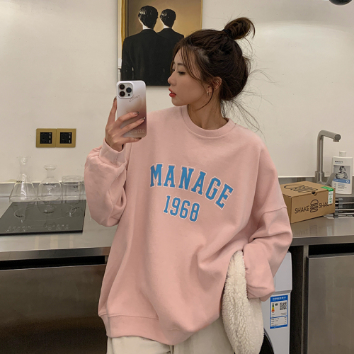 Winter Korean style lazy style letter print oversize loose velvet thickened pullover sweatshirt for women