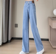 Tencel jeans women's thin new style small high-waisted straight floor-length mopping ice silk narrow wide-leg pants