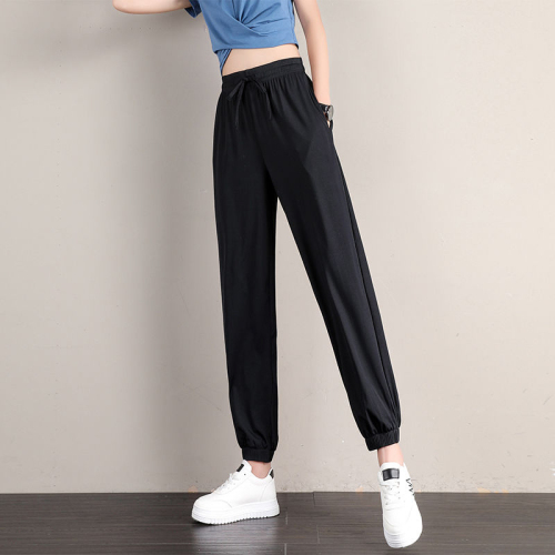 Sports pants for women, loose fit, summer thin casual sweatpants, slimming cupro wide-leg bloomers