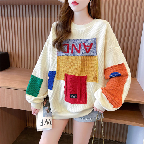 New back bag collar jacquard spring Korean style loose patch design niche round neck thin sweatshirt