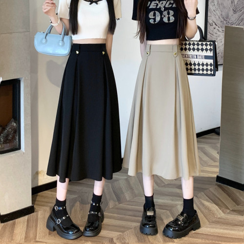 New high-waist slimming drapey pleated mid-length skirt A-line large hem skirt covering the crotch and umbrella skirt