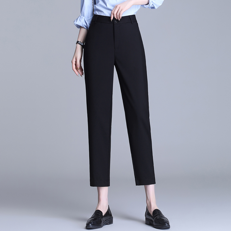 Cigarette pants for women, versatile black 2024 Korean style high-waist slim stretch nine-point suit pants