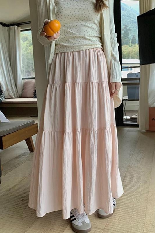 Gentle style pink skirt for women, sweet, age-reducing, waist-slimming, slimming, layered, small A-line long skirt