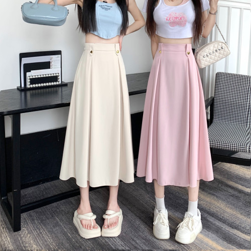 New high-waist slimming drapey pleated mid-length skirt A-line large hem skirt covering the crotch and umbrella skirt