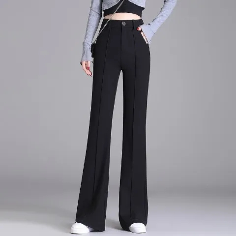 Women's new spring boot-cut trousers, high-waisted, slim-fitting, nine-point drape, stretchy floor-length wide-leg suit trousers