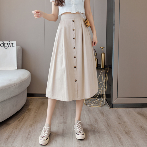 New Korean style solid color skirt for women, single-breasted, casual, high-waisted, slim A-line umbrella skirt