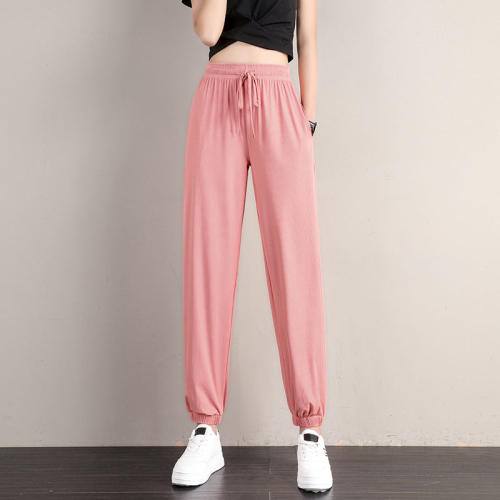 Sports pants for women, loose fit, summer thin casual sweatpants, slimming cupro wide-leg bloomers