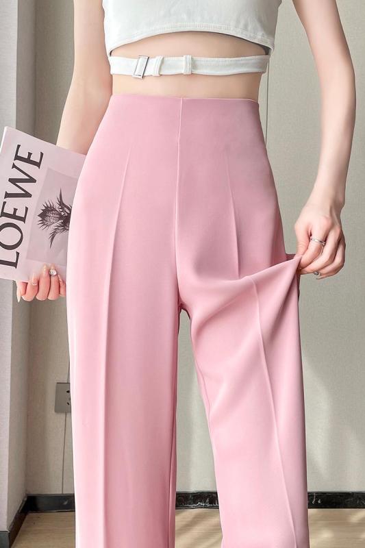 2024 Ice Silk Suit Pants Side Zipper Straight Thin Slightly Flared High Waist Narrow Wide Leg Pants Women
