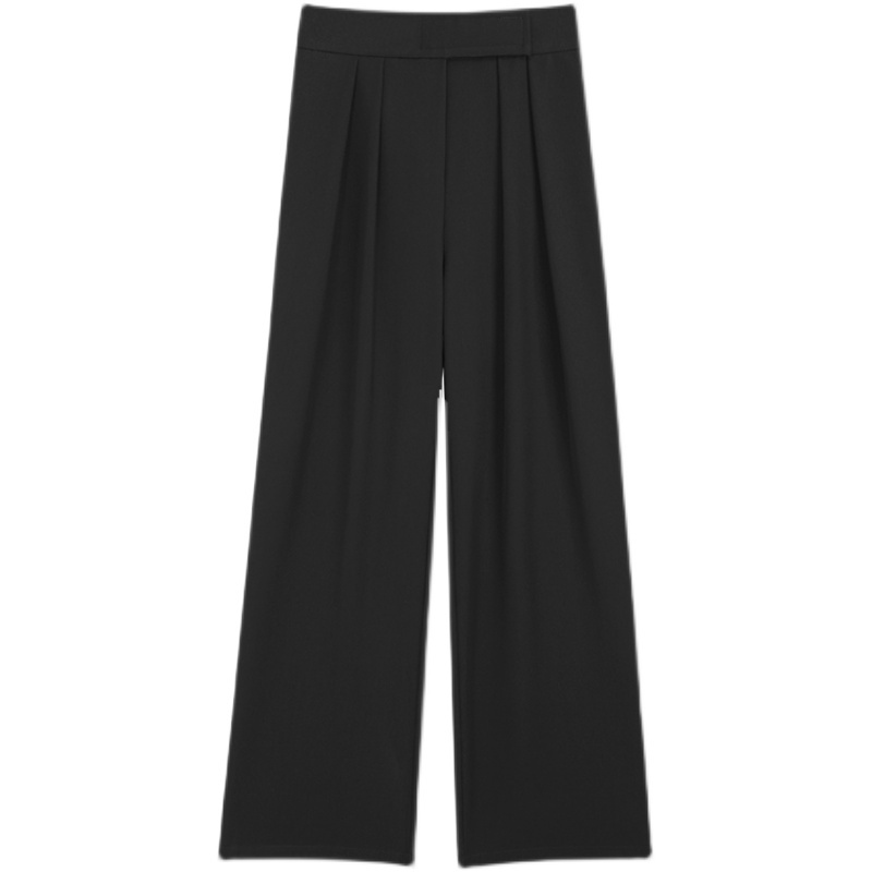 Gray-brown wide-leg pants for women, spring and autumn high-waisted straight-leg pants for small people, loose casual floor-length suit pants, winter