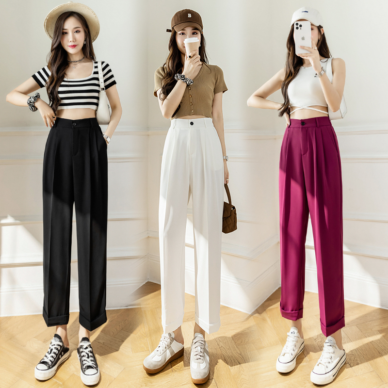 Suit harem pants women's summer thin straight-leg loose high-waist slim drape nine-point casual cigarette pipe pants
