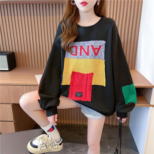 New back bag collar jacquard spring Korean style loose patch design niche round neck thin sweatshirt