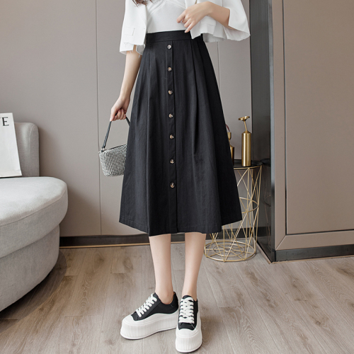 New Korean style solid color skirt for women, single-breasted, casual, high-waisted, slim A-line umbrella skirt