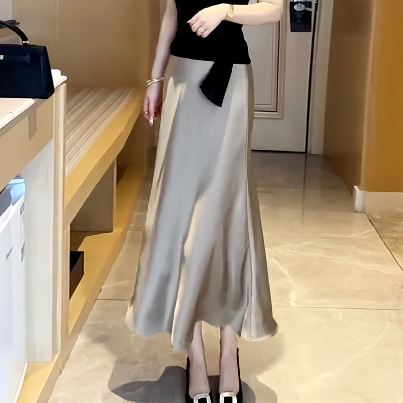 2024 new ladies temperament acetate satin fishtail skirt slimming high waist A-line hip skirt