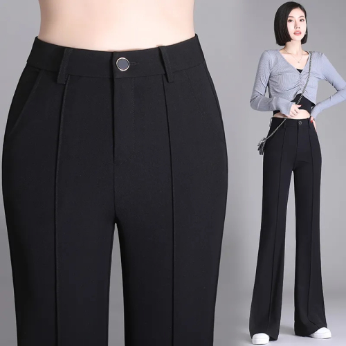 Women's new spring boot-cut trousers, high-waisted, slim-fitting, nine-point drape, stretchy floor-length wide-leg suit trousers