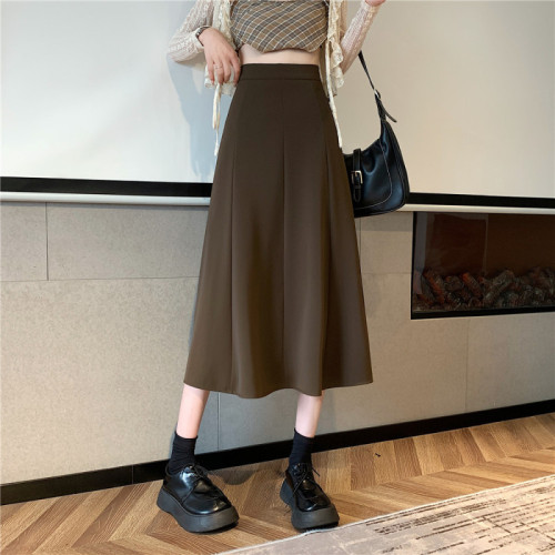 Plus size fat MM skirt autumn Korean version ins high waist slim mid-length drape pleated large swing umbrella skirt