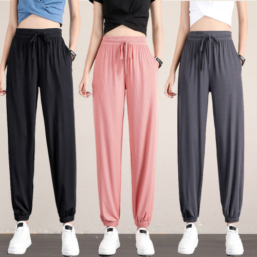 Sports pants for women, loose fit, summer thin casual sweatpants, slimming cupro wide-leg bloomers