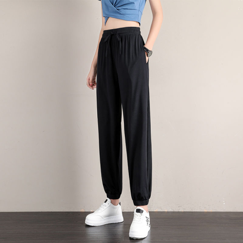 Sports pants for women, loose fit, summer thin casual sweatpants, slimming cupro wide-leg bloomers