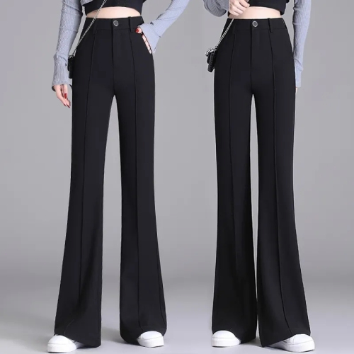 Women's new spring boot-cut trousers, high-waisted, slim-fitting, nine-point drape, stretchy floor-length wide-leg suit trousers