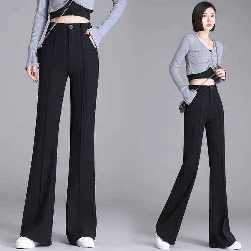 Women's new spring boot-cut trousers, high-waisted, slim-fitting, nine-point drape, stretchy floor-length wide-leg suit trousers